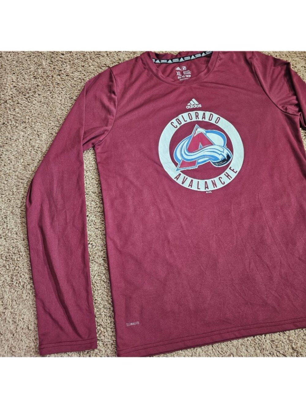 READ Colorado Avalanche Youth 18/20 Long Sleeve Shirt Adidas NHL Red - Picture 10 of 13